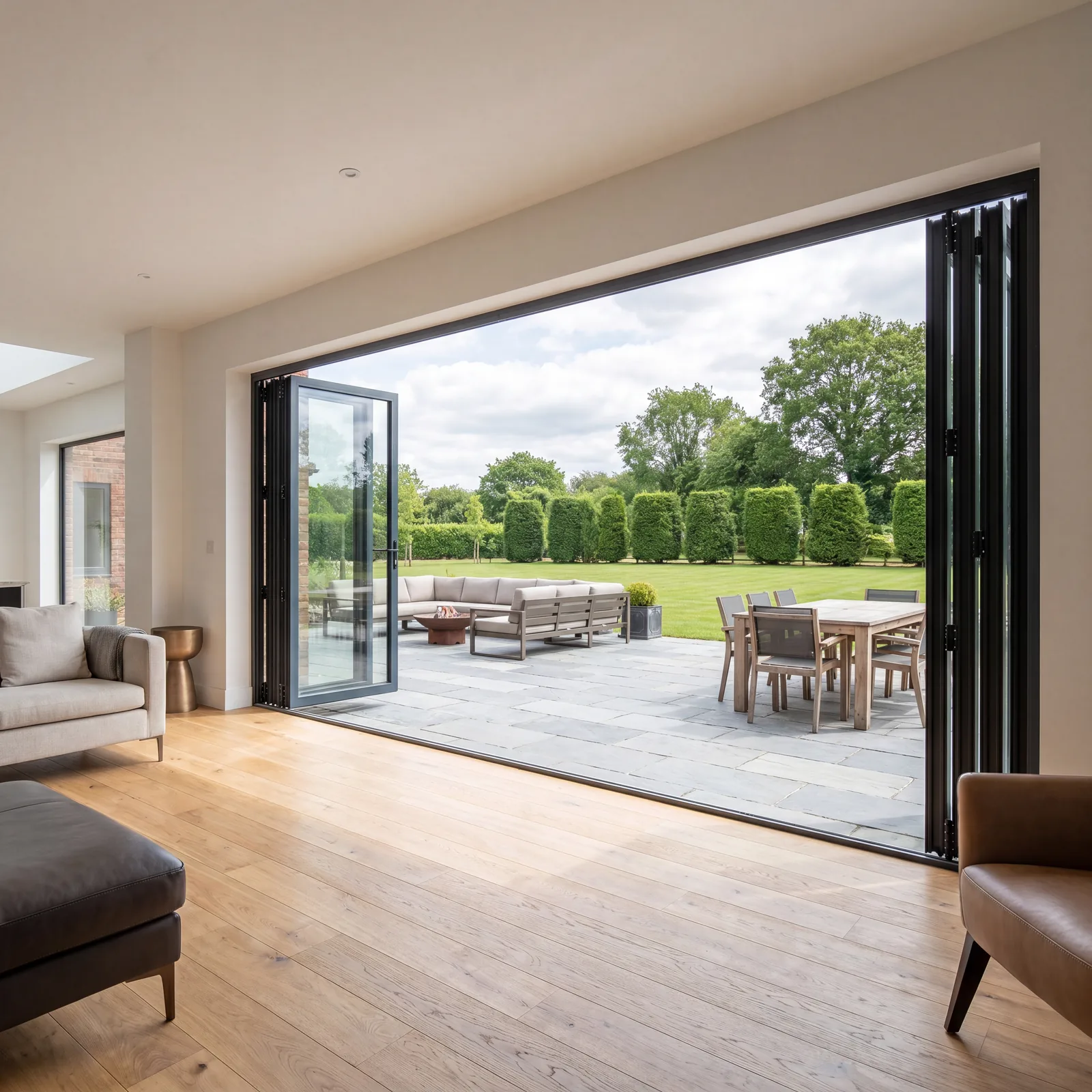 Bi-fold and sliding doors opening to a garden