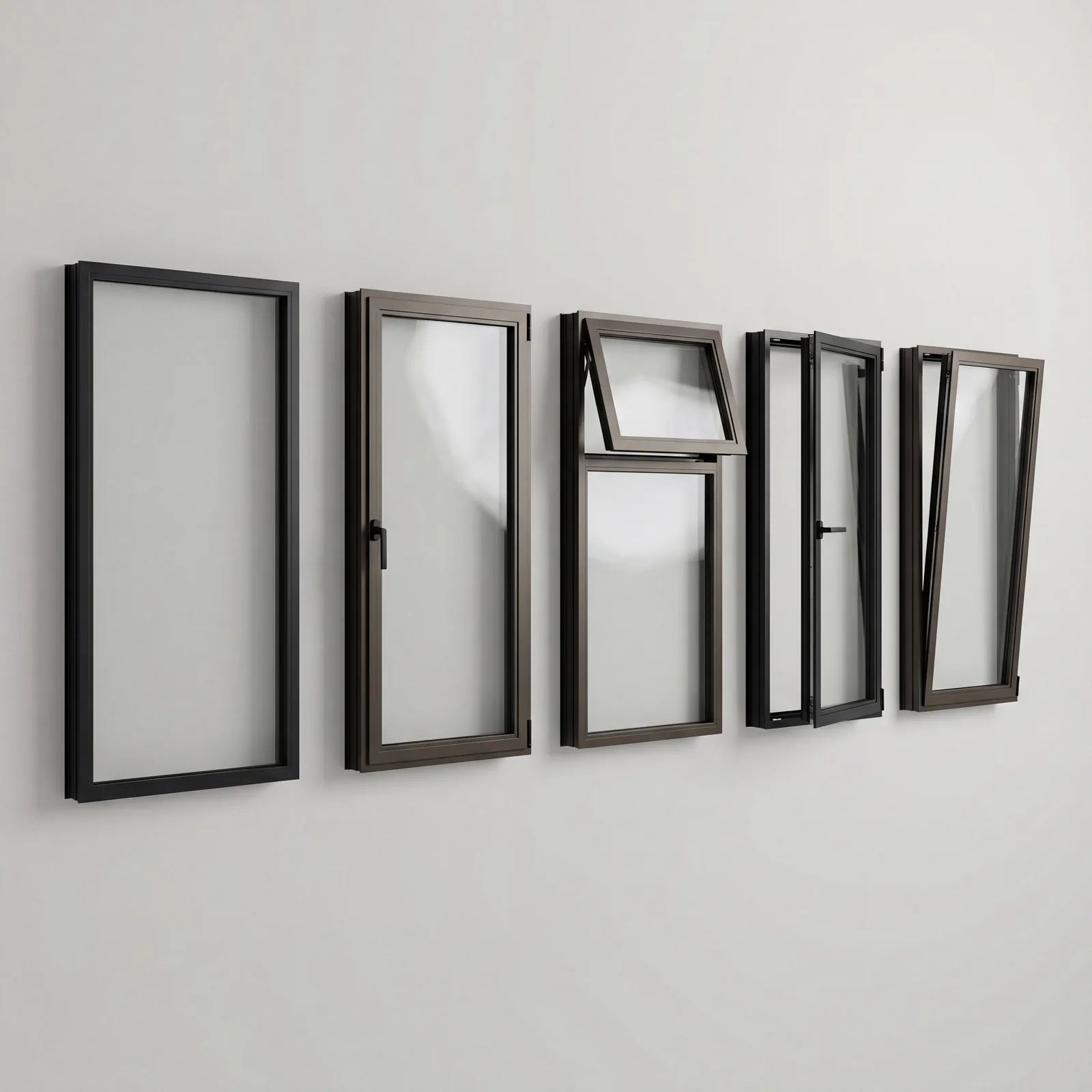 Range of slimline aluminium windows in charcoal frames