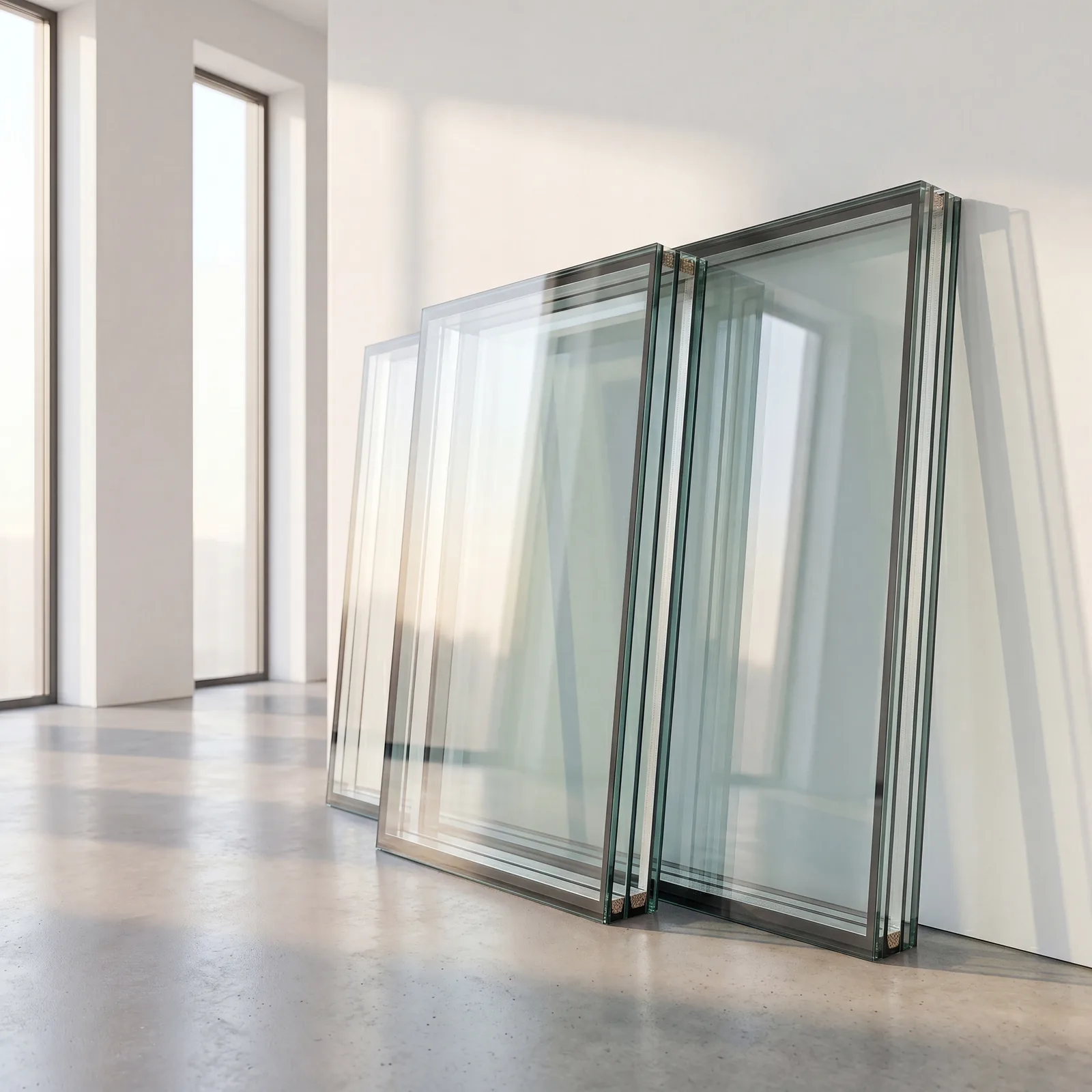 Triple-glazed glass units on display